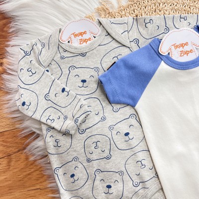 Conj. de Malha 3 peças - Bear - Mescla e Azul